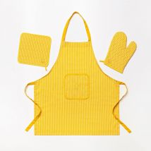 Benetton - set 3PC delantal (delantal + manopla + AGARRADOR)100% algodón 190GSM amarillo be - Amarillo
