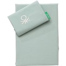 BENETTON Lot 3 pièces Individuel Drap Plat + Drap Housse + 1 Taie d'Oreiller 45x115 cm, coloris VERT - 100% COTON