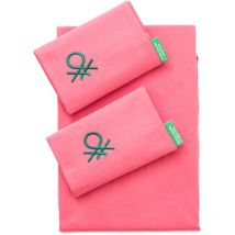 Benetton - Parure de Draps 4 pièces king : Drap plat + Drap housse 175x200 cm + 2 Taies d'oreiller 50x80 cm, coloris rose - 100% coton - Rose