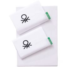 Parure de Draps 4 Pièces king : Drap Plat + Drap Housse + 2 Taies d'oreiller 50x85 cm, Blanc - 100% coton - Blanc - Benetton