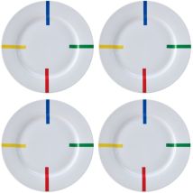Set 4pc Plato Llano Ø27cm Porcelana Con Diseño A Rayas De Colores