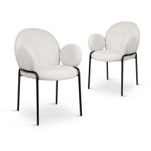Deco In Paris - benta - Lot de 2 fauteuils design avec accoudoirs en tissu bouclette blanc benta