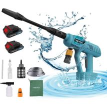 Benzin-Hochdruckreiniger, batteriebetriebener Hochdruckreiniger,Kompatibel mit Makita-Akku, mit 2x 3000 mAh Akku und Ladegerät, sechs Zubehörteile,