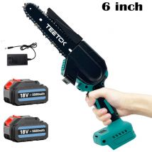 Teetok - Benzin-Kettensägen, kältefreie 6-Zoll-Gartenkettensägen + 2 Akkus 5.5A+ Ladegerät , Kompatibel mit Makita-Akku