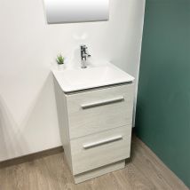 Byca - Beop Collection – Hänge- oder Standmöbel 52 cm, gebleichte Eiche mit Waschtischplatte – 2 Schubladen –