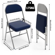 Bequemer Klappstuhl, 2er-Set Klappstühle für drinnen und draußen, weiches PU-Leder und Stahlrahmen für Garten und Camping – Blau 46 x 41 x 80,3 cm