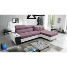 Kaiser - Bequemes Ecksofa mit Schlaffunktion morena i maxi Kunstleder/Uttario Velvet Weiß/Violett Rechts