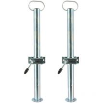 Béquilles de support pour remorque x2 + brides de fixation x2 - Hauteur 700mm - Dia 48mm - Acier galvanisé - Pied stabilisation