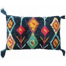 Berbere color - Coussin 100 % coton esprit berbère bleu 30x50