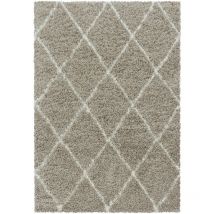 Alvor - Tapis à Poils Longs Design Berbère Motif Losanges - Beige et Blanc - 60x110cm