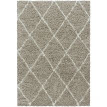 Alvor - Tapis à Poils Longs Design Berbère Motif Losanges - Beige et Blanc - 120x170cm