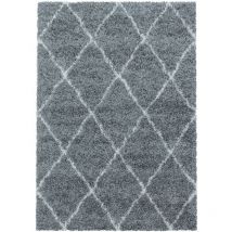Alvor - Tapis à Poils Longs Design Berbère Motif Losanges - Gris et Blanc - 140x200cm