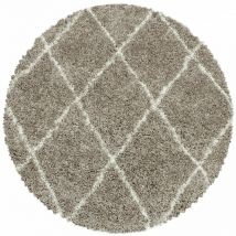 Alvor - Tapis à Poils Longs Design Berbère Motif Losanges - Beige et Blanc - Rond 80x80cm