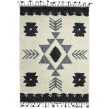 Thedecofactory - berbère tribal lignes - Tapis à reliefs lignes crème et gris 120x170