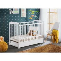 Berceau bébé lit bébé avec Tiroir 120x60cm blanc mat barreaux amovibles Ala