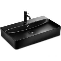 Berlin Waschbecken 70x42 aus feinster Keramik für Wandmontage oder als Aufsatzwaschbecken mit Hahnloch in Schwarz Matt