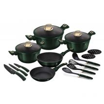 Kochgeschirrset 17-teilig – geschmiedetes Aluminium mit Titanbeschichtung – grün – Soft-Touch-Griffe – für alle Herdarten geeignet