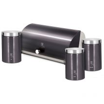 Carbon Pro Ensemble Boîte à Pain + 3 Boîtes de Cuisine, Rangement, Acier Inoxydable Gris foncé / Inox - Berlinger Haus