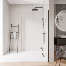 Bernstein - 2 Parois de douche italienne d'angle 140x200cm + 80cm, verre nano 10mm, profilé mural inox noir mat, sans profilé sol - EX102 140 cm, 80