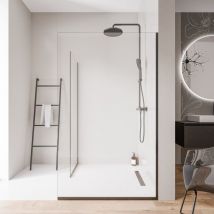Bernstein - 2 Parois de douche italienne d'angle 80x200cm + 90cm, verre nano 10mm, profilé mural + sol inox noir mat - EX102 80 cm, 90 cm, Avec