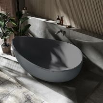 Bernstein - Baignoire îlot fonte minérale salle de bain - Gris mat - wave stone - 180x110x62cm