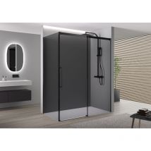 Cabine de douche d'angle 110x100x195cm (LxPxH) verre 10mm, 1 porte coulissante, Profilé noir mat - DX906 flex 110 cm, 100 cm - Bernstein