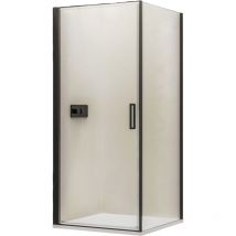 Cabine de douche d'angle 80x90x195cm (LxPxH) verre 8mm, 1 porte battante 80cm, Profilé noir mat - NT416 80 cm, 90 cm, Noir mat - Bernstein