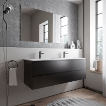 Bernstein - Grand meuble vasque de salle de bain mdf Noir mat avec lavabo fonte minérale Blanc mat - 140x45,6x50cm - ava cream -Matt black (en),