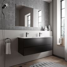 BERNSTEIN - Grand meuble vasque de salle de bain MDF Noir mat avec lavabo fonte minérale Blanc mat - 120x45,6x50cm - AVA BRUXELLES -Matt black (en),