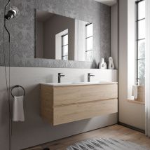 Bernstein - Grand meuble vasque de salle de bain mdf Chêne miel avec lavabo fonte minérale Blanc mat - 120x45,6x50cm - ava cream -Honeygold oak (en),