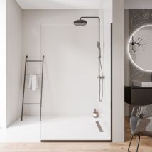 Bernstein - Mampara de ducha italiana 140x200 cm, cristal nano 10 mm, perfil de pared + suelo negro mate - EX102