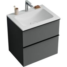 Bernstein - Meuble de salle de bain avec vasque fonte minérale, 2 tiroirs et poignées métal - 60x45,5x62cm (LxPxH) - lavoa - Couleur meuble, Lavabo