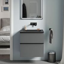 Bernstein - Meuble de salle de bain avec vasque fonte minérale, 2 tiroirs et poignées métal - 60x45,5x62cm (LxPxH) - lavoa - Couleur meuble, Lavabo