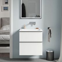 Bernstein - Meuble de salle de bain avec vasque fonte minérale, 2 tiroirs et poignées métal - 60x45,5x62cm (LxPxH) - lavoa - Couleur meuble, Lavabo