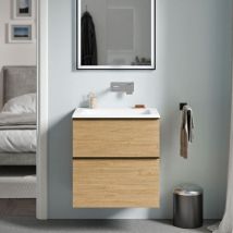 Bernstein - Meuble de salle de bain avec vasque fonte minérale, 2 tiroirs et poignées métal - 60x45,5x62cm (LxPxH) - lavoa - Couleur meuble, Lavabo
