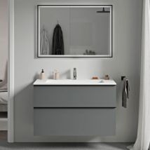 Bernstein - Meuble de salle de bain avec vasque fonte minérale, 2 tiroirs et poignées métal - 80x45,5x62cm (LxPxH) - lavoa - Couleur meuble, Lavabo
