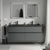 Bernstein - Meuble de salle de bain avec vasque fonte minérale, 4 tiroirs et poignées métal - 120x45,5x62cm (LxPxH) - lavoa - Couleur meuble, Lavabo