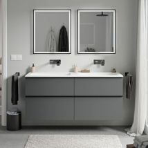 Bernstein - Meuble de salle de bain avec vasque fonte minérale, 4 tiroirs et poignées métal - 120x45,5x62cm (LxPxH) - lavoa - Couleur meuble, Lavabo