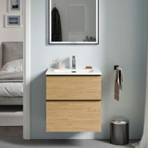Meuble de salle de bain suspendu bois laqué, meuble vasque 2 tiroirs soft-close - Garantie 5 ans - 64x61x47cm - lavoa -Blanc brillant, Anthracite