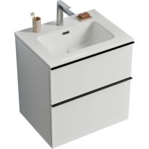 Meuble de salle de bain suspendu bois laqué, meuble vasque 2 tiroirs soft-close - Garantie 5 ans - 64x61x47cm - lavoa -Blanc mat, Blanc brillant,