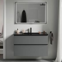 Bernstein - Meuble de salle de bain suspendu bois laqué, meuble vasque 2 tiroirs soft-close - Garantie 5 ans - 64x81x47cm - lavoa -Matt anthracite