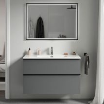 Bernstein - Meuble de salle de bain suspendu bois laqué, meuble vasque 2 tiroirs soft-close - Garantie 5 ans - 64x81x47cm - lavoa -Matt anthracite