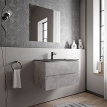 Bernstein - Meuble vasque de salle de bain mdf aspect béton avec lavabo fonte minérale Noir mat - 80x45,6x50cm - ava bruxelles -Béton, Noir mat avec