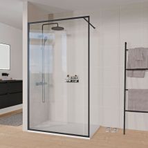 Paroi de douche italienne 120x200cm, verre nano 8mm, profilé mural + barre stabilisation noir mat - frame 1200mm - Bernstein