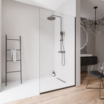Paroi de douche italienne 90x220cm, verre nano 10mm, profilé mural + sol noir mat - EX102-2 900 mm, Avec profilé de sol - Bernstein