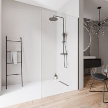 Bernstein - Paroi de douche italienne 130x220cm, verre nano 10mm, profilé mural inox noir mat, sans profilé sol - EX102-2 1300 mm, Sans profilé de sol