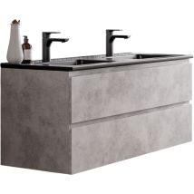 BERNSTEIN - Petit meuble vasque de salle de bain MDF avec lavabo céramique - 120x45,6x50cm - AVA - Couleur meuble, Couleur vasque :Béton, Noir mat