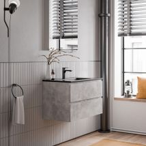 Petit meuble vasque de salle de bain mdf avec lavabo céramique - 80x45,6x50cm - ava - Couleur meuble, Couleur vasque :Béton, Noir mat - Bernstein