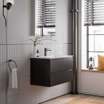 Petit meuble vasque de salle de bain mdf avec lavabo céramique - 80x45,6x50cm - ava - Couleur meuble, Couleur vasque :Blanc brillant, Matt black (en)