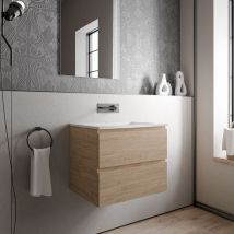 Bernstein - Petit meuble vasque de salle de bain mdf Chêne miel avec lavabo fonte minérale Blanc mat - 60x45,6x50cm - ava bruxelles -Honeygold oak
